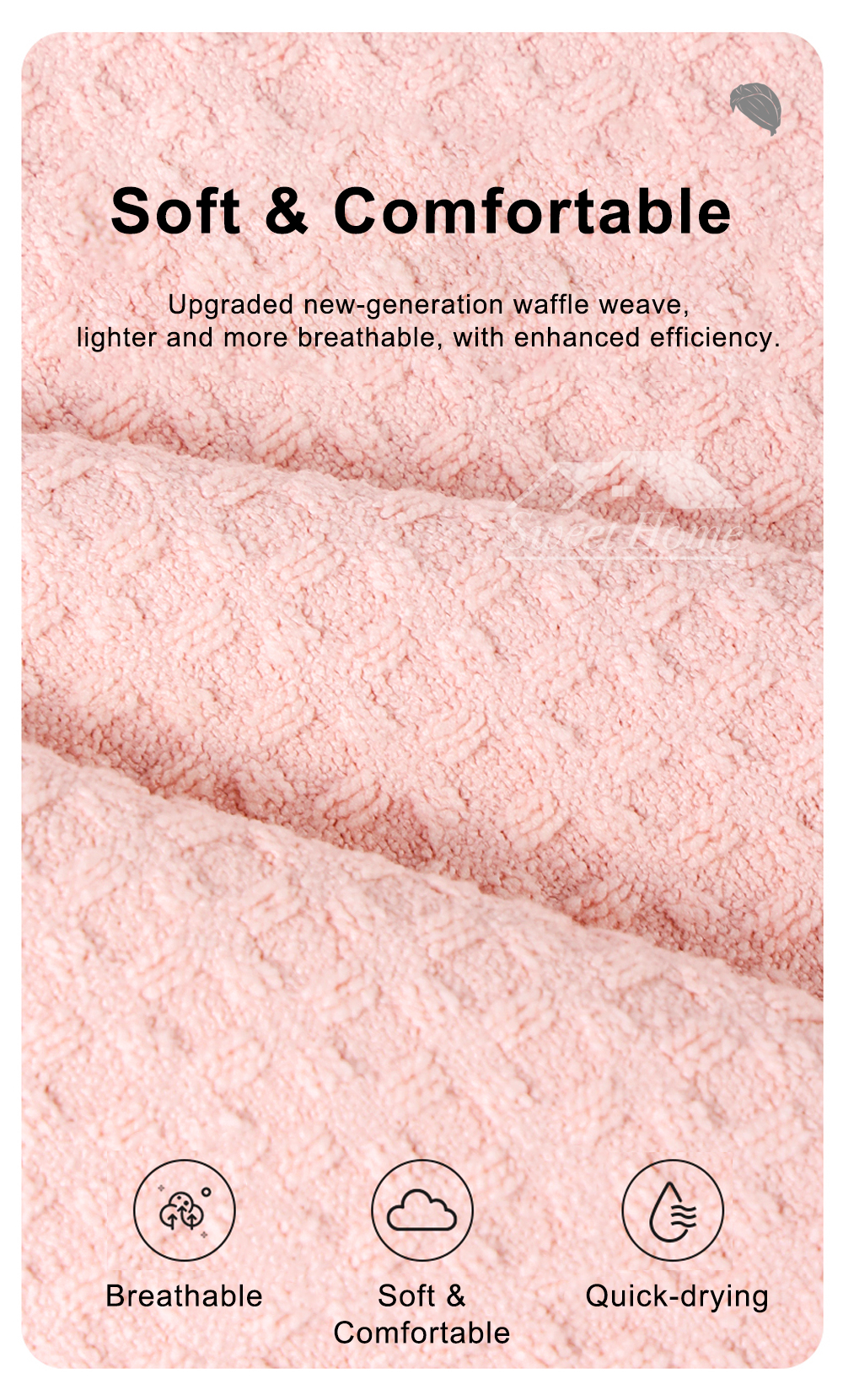 Antibacterial Waffle Wide-tail Hair Drying Cap-5